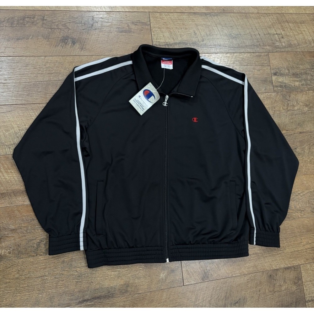 NWT Vintage 90s Champion Striped‎ Track Jacket Black XL Full Zip